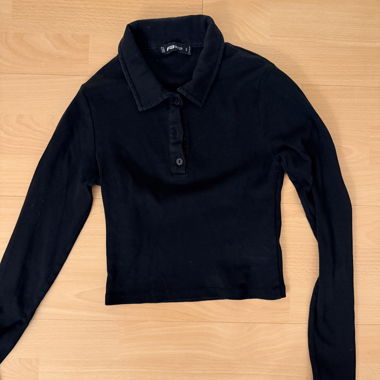 Black Long-Sleeve Polo Shirt