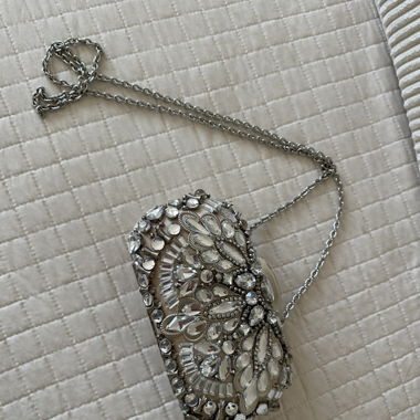 clutch argento/beige con strass