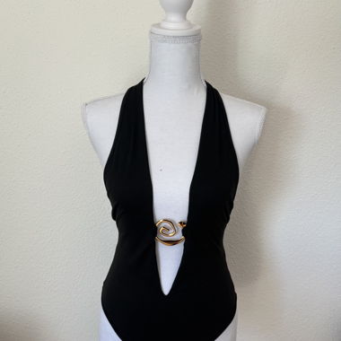Body plunge nero con spalline halter - S