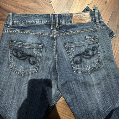 Vintage Bootcut-Jeans blau ausgewaschen, tiefer Bund
