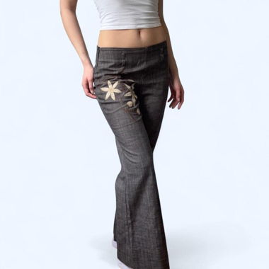 Y2K Whimsigoth bestickte Schlaghosen