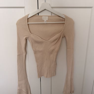 Beige Ribbed Knit Top