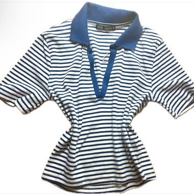 Zara blaues Streifen-Top mit Polokragen