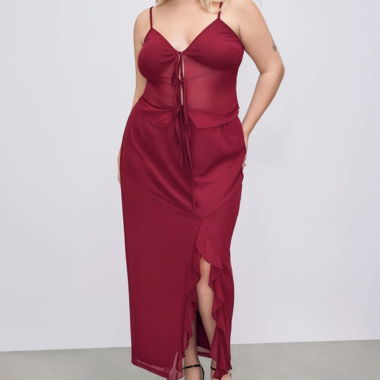 Bordeaux Mesh Top & Maxi Skirt Set
