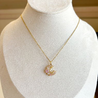 Moon Necklace with Zirconia & Butterfly, gold