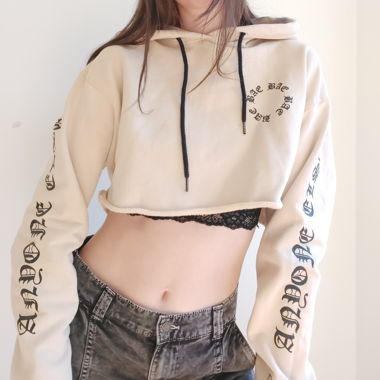 Cream cropped hoodie