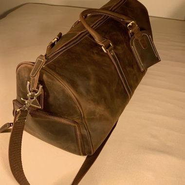 Brown leather travel bag