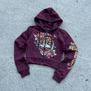 Ed Harey Burgundy Cropped ZipUp Hoodie