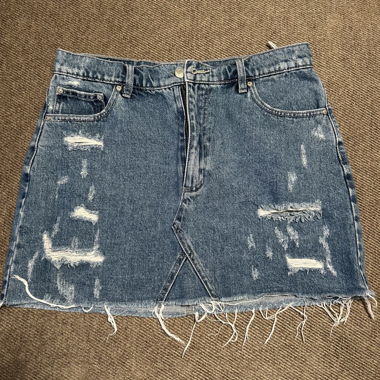 Destroyed Denim Mini Skirt