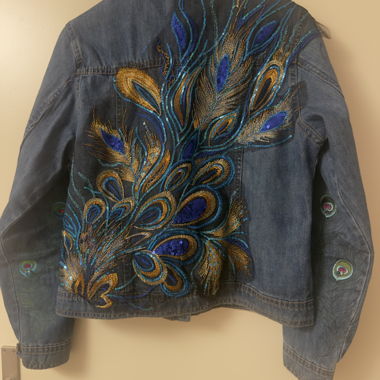 S. Avenue denim jacket with peacock embroidery