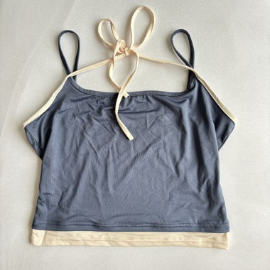 cream & blue halter top