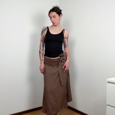 Gonna midi in lino marrone