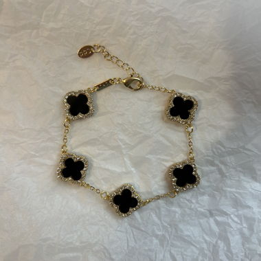 Clover Crystal Bracelet black - 18k gold plated 