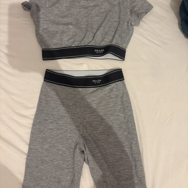 Prada grey crop top with logo band