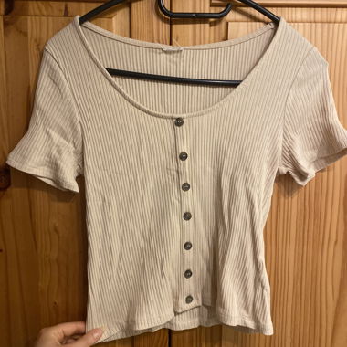 Beige Button Top