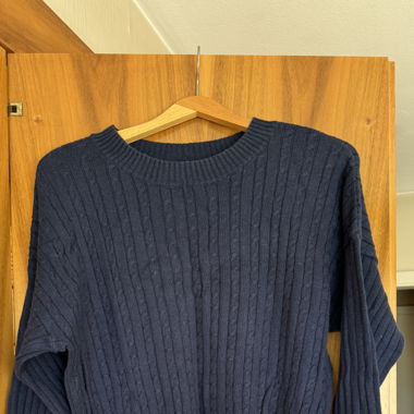  Damen Navy Cropped Pullover Ribbed Cuffs