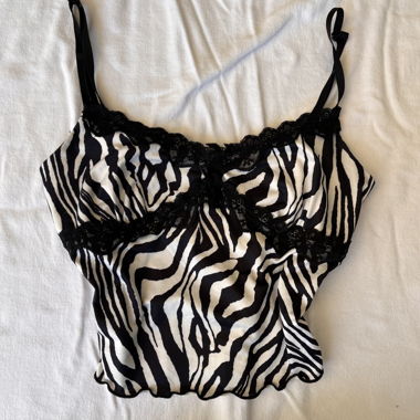 Zebra Print Lace Trim Cami Top