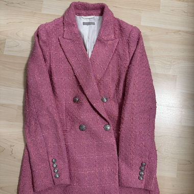 Pink Tweed Blazer with Metal Buttons