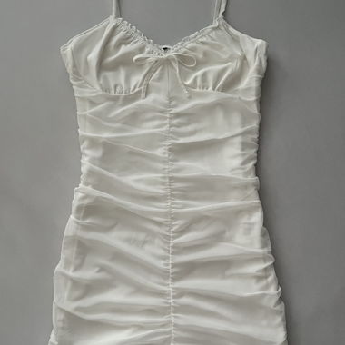 White Ruched Mini Dress