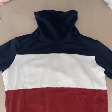 Sweatshirt with Stand-up Collar - Dark Blue/White/Red