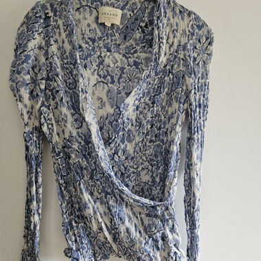 Sezane Blue-White Wrap Blouse