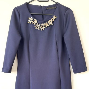 zara navy blue dress necklace size l 40 