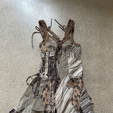 Patchworkkleid in braun/beige
