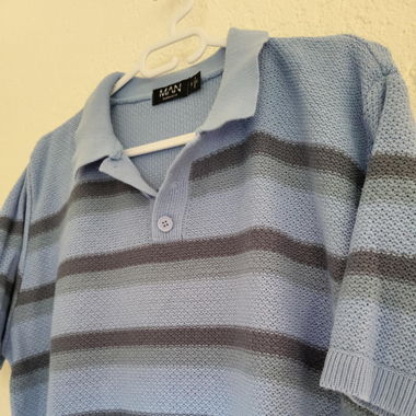 Striped Blue Knit Polo – Retro Summer Style