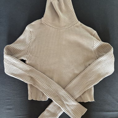 Pull col roulé beige 