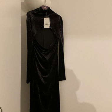 Black velvet turtleneck dress COS