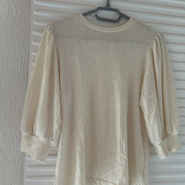 Beige Top with Puff Sleeves
