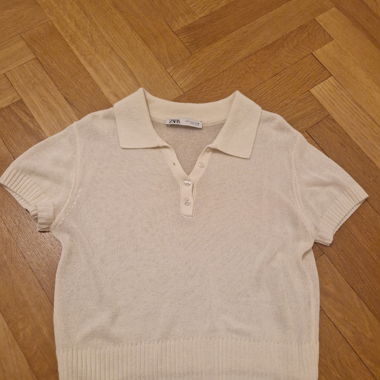 Polo Zara a manica corta in maglia crema-beige