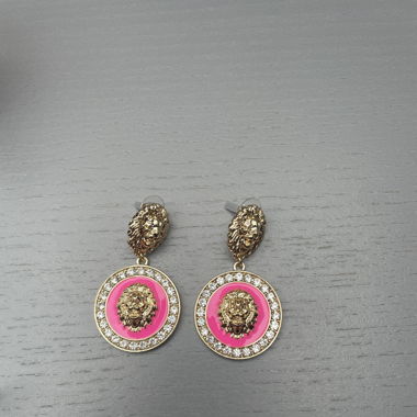 Round Zyrkonia Glitter Pink Earring