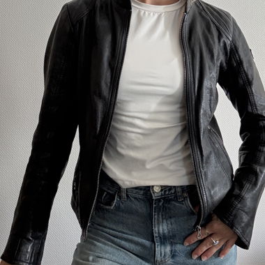 Black leather biker jacket
