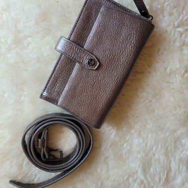 Marsupio portafoglio in pelle marrone metallizzato