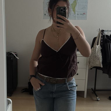 Brown and white lace trim cami top 