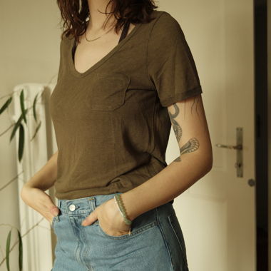 T-shirt en V OBJECT olive taille M