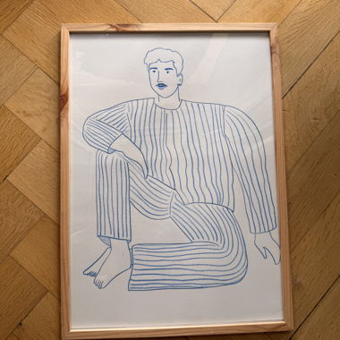 Framed Blue Line Art Print