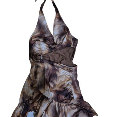 Brown Printed Backless Dress Shein Size S