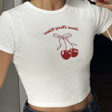 T-shirt court blanc Sweet Cherry Kisses