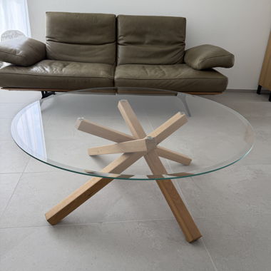 Design Couchtisch Asteiche, Glasplatte 110cm