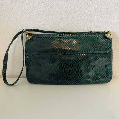 Green Snake-Effect Clutch Bag