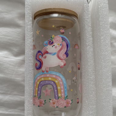 NEW Unicorn Drinking Glass with Bamboo Lid & Straw