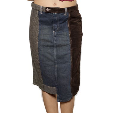 Vintage Patchwork Skirt in Velvet and Denim