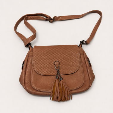Sac bandoulière brun avec franges
