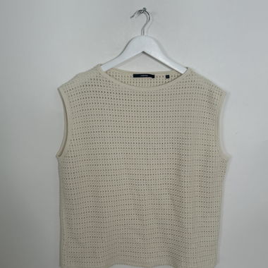 Top beige in mesh senza maniche