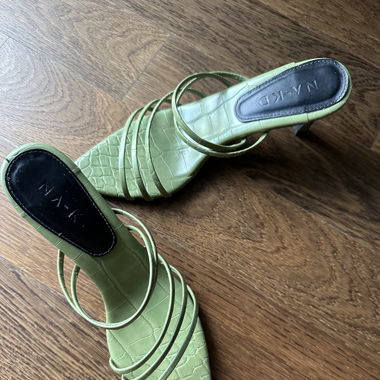 NA-KD green strappy kitten heels