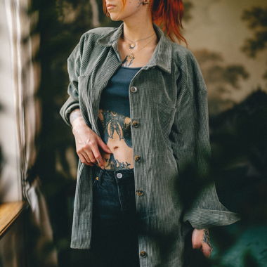 Oversized Cord Jacket in Sage Green