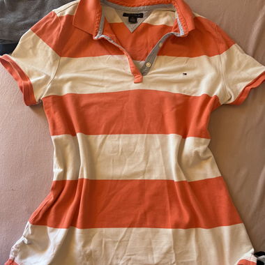 Coral/White Striped Tommy Hilfiger Polo