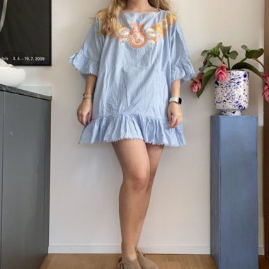 Zara Minikleid kariert Blumenstickerei blau Gr. M